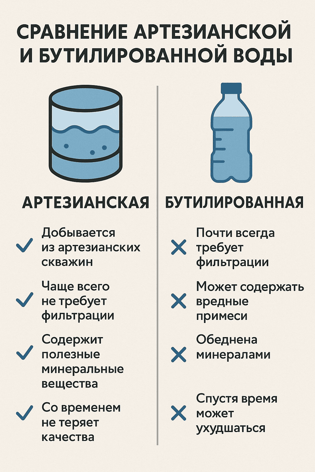 сравнение артезианской воды и в бутылках